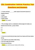 CDL - Combination Vehicle Practice Test &lpar;Latest 2026 &sol; 2027 Update&rpar; Questions and Verified Answers &vert; 100&percnt; Correct &vert; Grade A&plus;