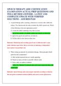 SPEECH THERAPY AIDE CERTIFICATION  EXAMINATION ACTUAL PREP QUESTIONS AND  WELL REVISED ANSWERS - LATEST AND  COMPLETE UPDATE WITH VERIFIED  SOLUTIONS &ndash; ASSURED PASS