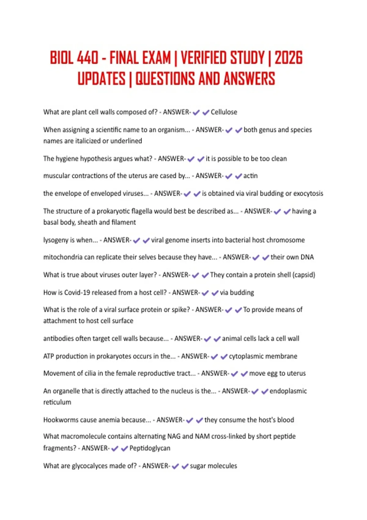 BIOL 440 - FINAL EXAM | VERIFIED STUDY | 2026 UPDATES | QUESTIONS AND ...