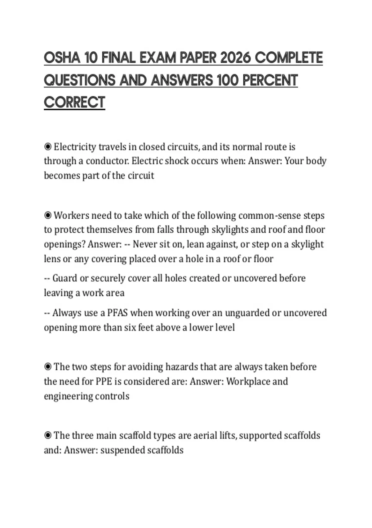 OSHA 10 FINAL EXAM PAPER 2026 COMPLETE QUESTIONS AND ANSWERS 100 ...