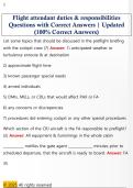 Flight attendant duties & responsibilities  Questions with Correct Answers &vert; Updated  &lpar;100&percnt; Correct Answers&rpar; 