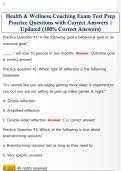 Health & Wellness Coaching Exam Test Prep  Practice Questions with Correct Answers &vert;  Updated &lpar;100&percnt; Correct Answers&rpar; 