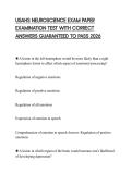 USAHS NEUROSCIENCE EXAM PAPER EXAMINATION TEST WITH CORRECT ANSWERS GUARANTEED TO PASS 2026
