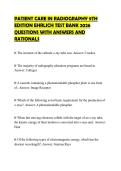 PATIENT CARE IN RADIOGRAPHY 9TH EDITION EHRLICH TEST BANK 2026 QUESTIONS WITH ANSWERS AND RATIONALS