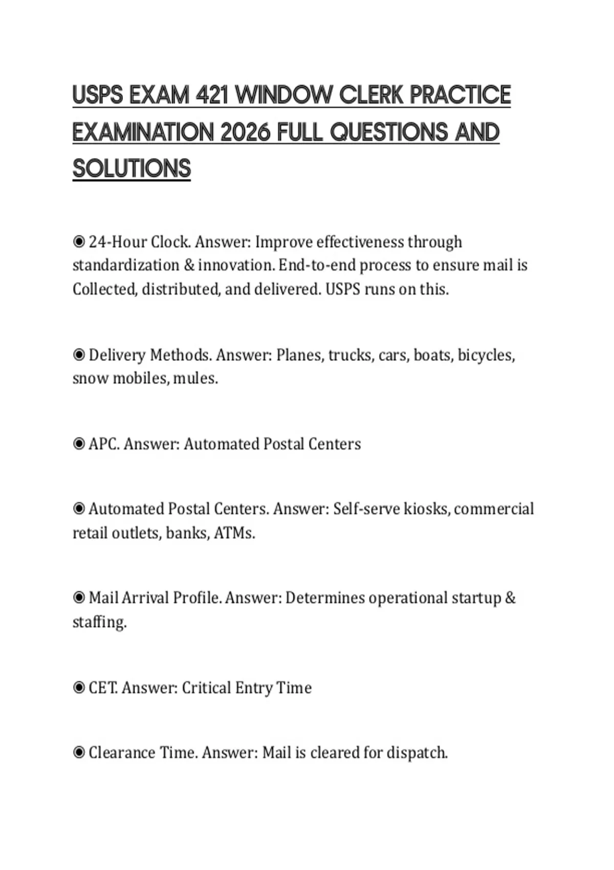 Usps Window USPS EXAM 421 WINDOW CLERK PRACTICE EXAMINATION 2026 FULL QUESTIONS AND ...