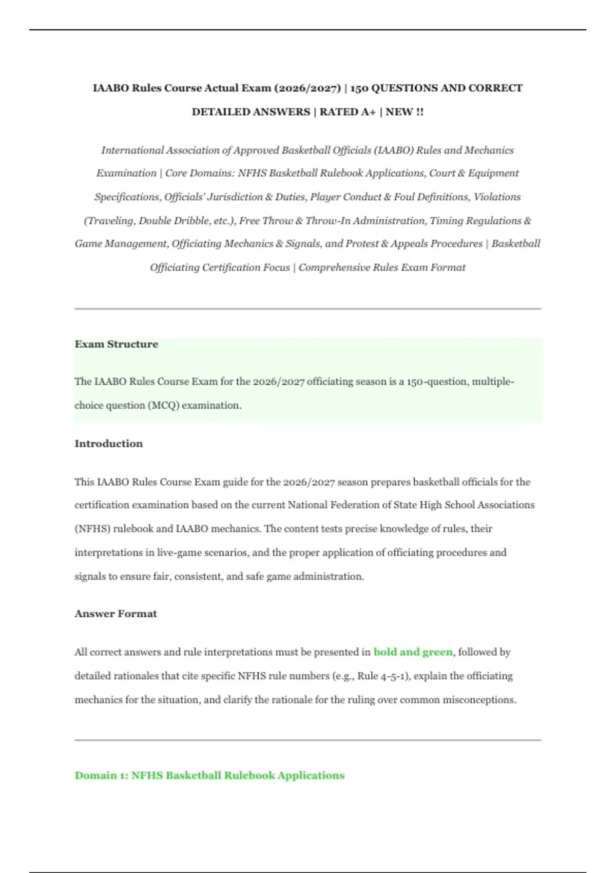 IAABO Rules Course Actual Exam (2026/2027) – Basketball Officiating ...