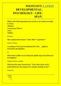 WESTCOTT DEVELOPMENTAL PSYCHOLOGY - LIFE SPAN QUESTIONS AND ANSWERS 2026