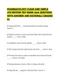PHARMACOLOGY CLEAR AND SIMPLE 4TH EDITION TEST BANK 2026 QUESTIONS WITH ANSWERS AND RATIONALS GRADED A&plus;