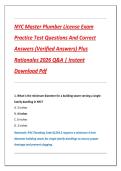 NYC Master Plumber License Exam  Practice Test Questions And Correct  Answers &lpar;Verified Answers&rpar; Plus  Rationales 2026 Q&A &vert; Instant  Download Pdf 