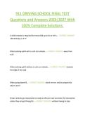 911 DRIVING SCHOOL FINAL TEST  Questions and Answers 2026&sol;2027 With  100&percnt; Complete Solutions&period; 