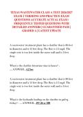 TEXAS WASTEWATER CLASS A TEST 2026&sol;2027  EXAM 2 VERSIONS AND PRACTICE EXAM  QUESTIONS ACCURATE ACTUAL EXAM &sol;  FREQUENTLY TESTED QUESTIONS WITH  DETAILED ANSWERS &vert; GUARANTEED PASS &vert;  GRADED A &vert; LATEST UPDATE