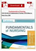 Fundamentals of Nursing 11TH Edition by Potter Perry test bank is not a book but rather exam practice questions and answers&period; The test bank for Fundamentals of Nursing 11TH Edition by Potter Perry is available for download immediately after purchase&period;