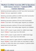 Marketo Certification Associate &lpar;MCA&rpar; exam  Questions with Correct Answers &vert; Updated  &lpar;100&percnt; Correct Answers&rpar;