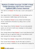 Marketo Certification Associate &lpar;MCA&rpar; exam   Questions with Correct Answers &vert; Updated  &lpar;100&percnt; Correct Answers&rpar; 