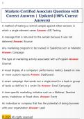 Marketo Certified Associate Questions with  Correct Answers &vert; Updated &lpar;100&percnt; Correct  Answers&rpar;