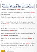 Microbiology Lab 7 Questions with Correct  Answers &vert; Updated &lpar;100&percnt; Correct Answers&rpar; 