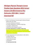 Michigan Physical Therapist License  Practice Exam Questions With Correct  Answers &lpar;Verified Answers&rpar; Plus  Rationales 2026 Q&A &vert; Instant  Download Pdf 