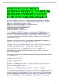 INTRODUCTION TO HEALTH RESEARCH METHODS - THE HEALTH RESEARCH PROCESS STUDY SET EXAM QUESTIONS AND ANSWERS
