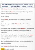 OSHA 500 Practice Questions with Correct  Answers &vert; Updated &lpar;100&percnt; Correct Answers&rpar; 