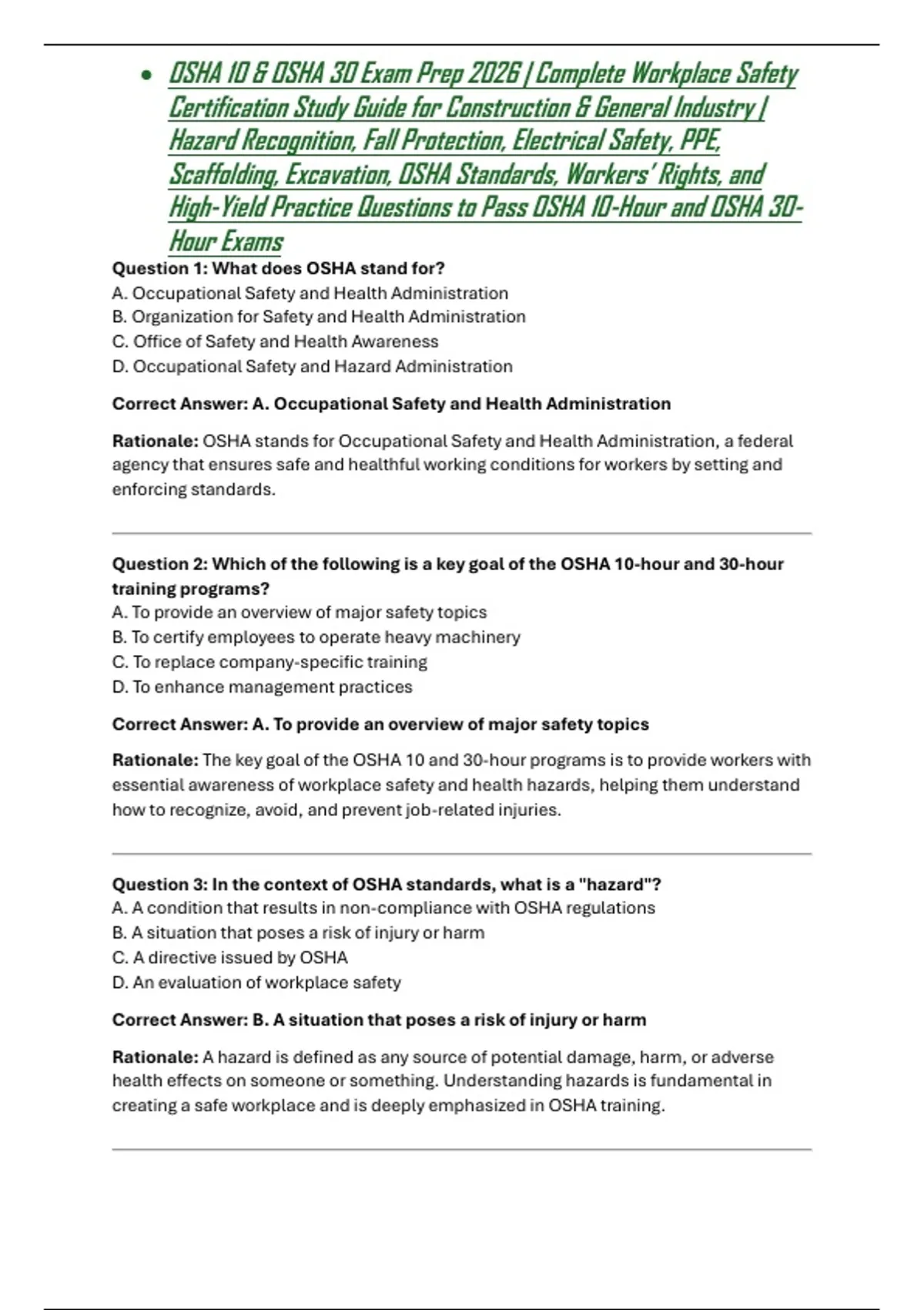 OSHA 10 & OSHA 30 Exam Prep 2026 | Complete Workplace Safety ...