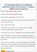 PA Emissions Inspector Certification  Questions with Correct Answers &vert; Updated  &lpar;100&percnt; Correct Answers&rpar; 