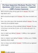 PA State Inspection Mechanic Practice Test  Questions with Correct Answers &vert; Updated  &lpar;100&percnt; Correct Answers&rpar;