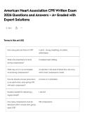 American Heart Association CPR Written Exam 2026 Questions and Answers &ndash; A&plus; Graded with Expert Solutions