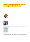 Florida Claims Adjuster Exam &ndash; 6-20 All Lines Adjuster &vert; Review Converted Verified Questions & Answers 2025&ndash;2026
