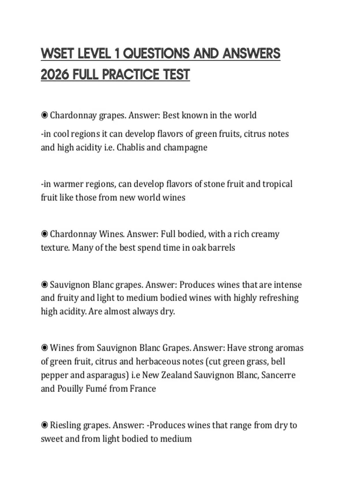 WSET LEVEL 1 QUESTIONS AND ANSWERS 2026 FULL PRACTICE TEST - WSET LEVEL ...