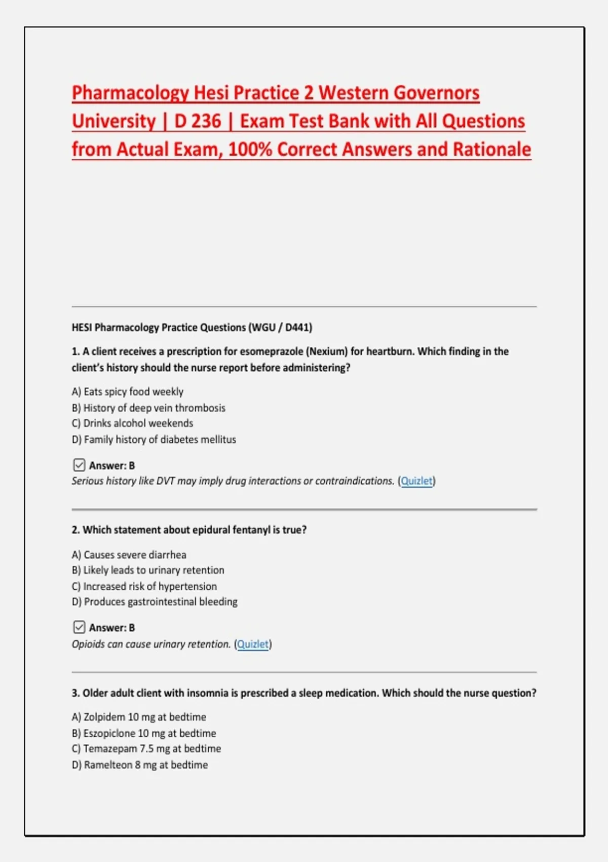 Pharmacology Hesi Practice 2 Western Governors University | D 236 ...