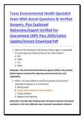 Texas Environmental Health Specialist Exam With Actual Questions & Verified Answers&comma; Plus Explained Rationales&sol;Expert Verified For Guaranteed 100&percnt; Pass 2026&sol;Latest Update&sol;Instant Download Pdf