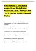 Developmental Psychology  Actual Exam Study Guide&period;  Graded A&plus;&period; With Questions And  100&percnt; Verified Answers&period; Latest  Update 