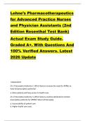 Lehne&rsquo;s Pharmacotherapeutics  for Advanced Practice Nurses  and Physician Assistants &lpar;2nd  Edition Rosenthal Test Bank&rpar;   Actual Exam Study Guide&period;  Graded A&plus;&period; With Questions And  100&percnt; Verified Answers&period; Latest  2026 Update 
