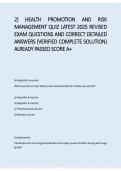 Health Promotion & Risk Management Quiz &vert; Latest 2025 Revised Questions & Answers