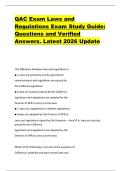 QAC Exam Laws and  Regulations Exam Study Guide&colon;  Questions and Verified  Answers&period; Latest 2026 Update 