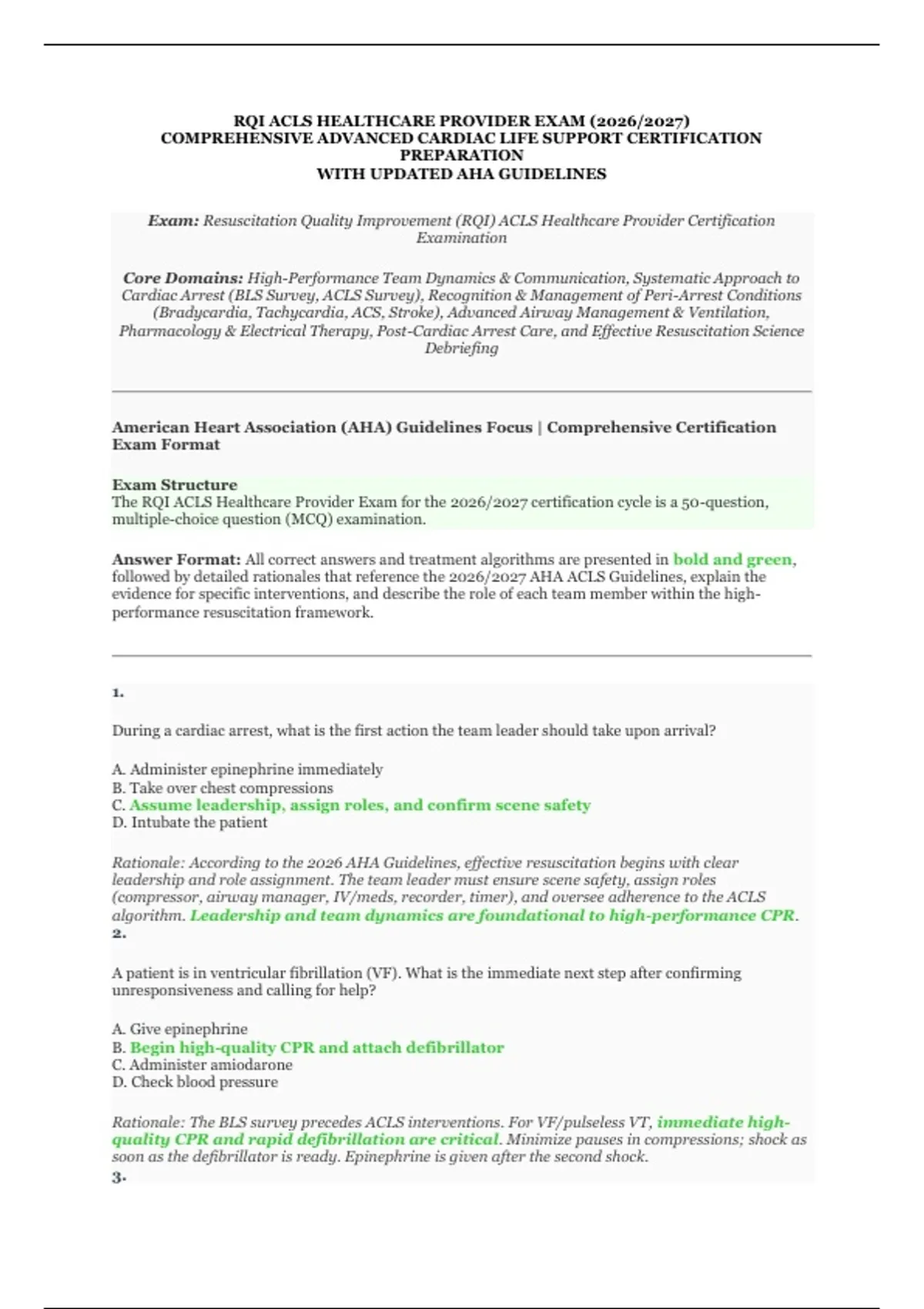 RQI ACLS Healthcare Provider Exam (2026/2027) – Comprehensive ACLS ...