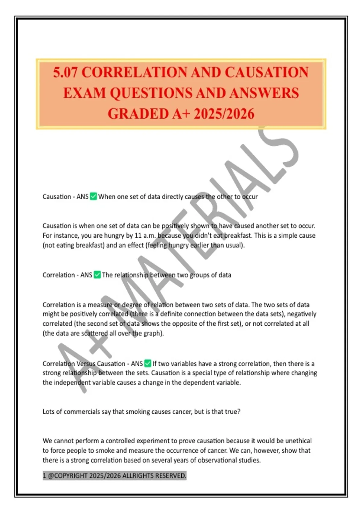 5.07 CORRELATION AND CAUSATION EXAM QUESTIONS AND ANSWERS GRADED A+ ...