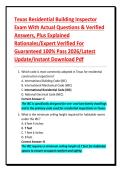 Texas Residential Building Inspector Exam With Actual Questions & Verified Answers&comma; Plus Explained Rationales&sol;Expert Verified For Guaranteed 100&percnt; Pass 2026&sol;Latest Update&sol;Instant Download Pdf