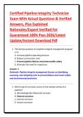 Certified Pipeline Integrity Technician Exam With Actual Questions & Verified Answers&comma; Plus Explained Rationales&sol;Expert Verified For Guaranteed 100&percnt; Pass 2026&sol;Latest Update&sol;Instant Download Pdf