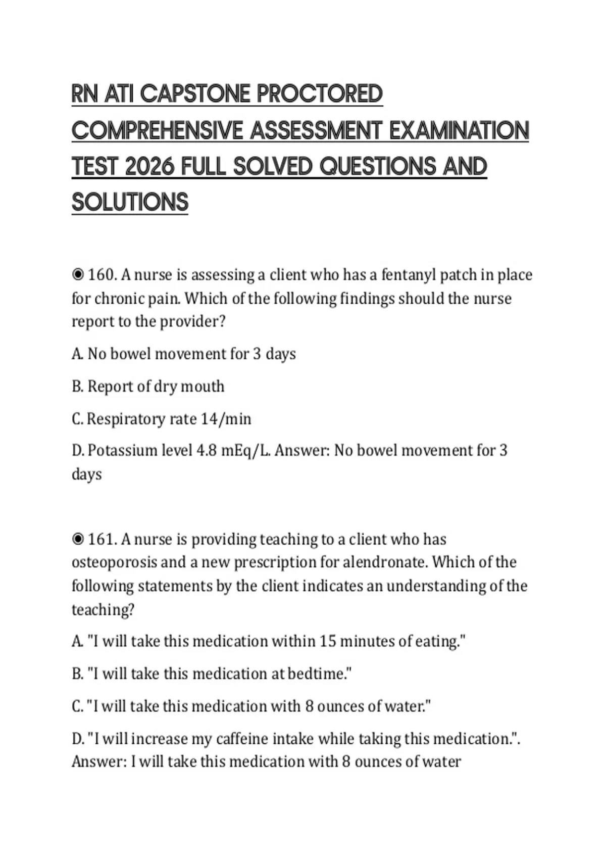 RN ATI CAPSTONE PROCTORED COMPREHENSIVE ASSESSMENT EXAMINATION TEST ...