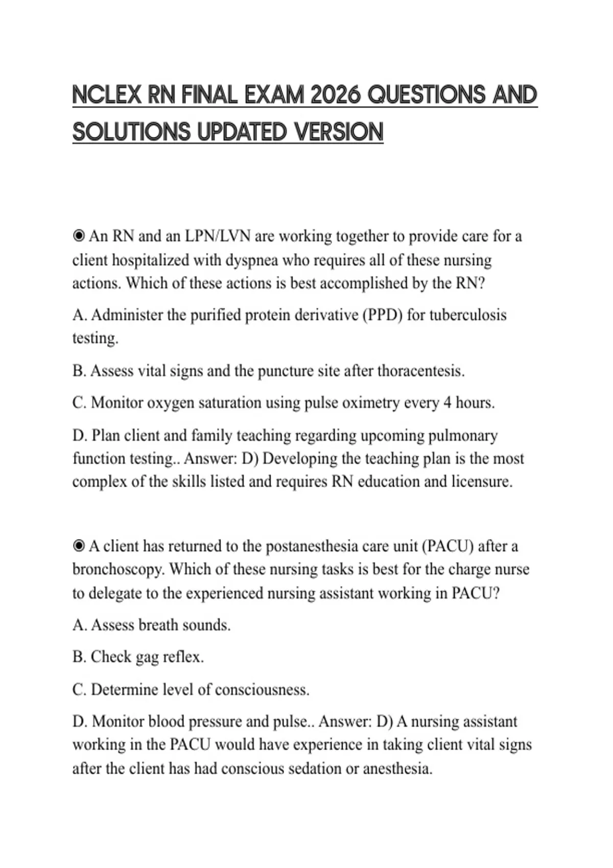NCLEX RN FINAL EXAM 2026 QUESTIONS AND SOLUTIONS UPDATED VERSION ...