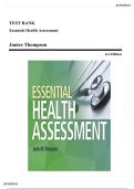 Test Bank with Complete Answer Guide &ndash; Essential Health Assessment &lpar;1st Edition&rpar; By Janice Thompson &vert; All Chapters Covered &vert; Rated A&plus; &vert; Latest Edition