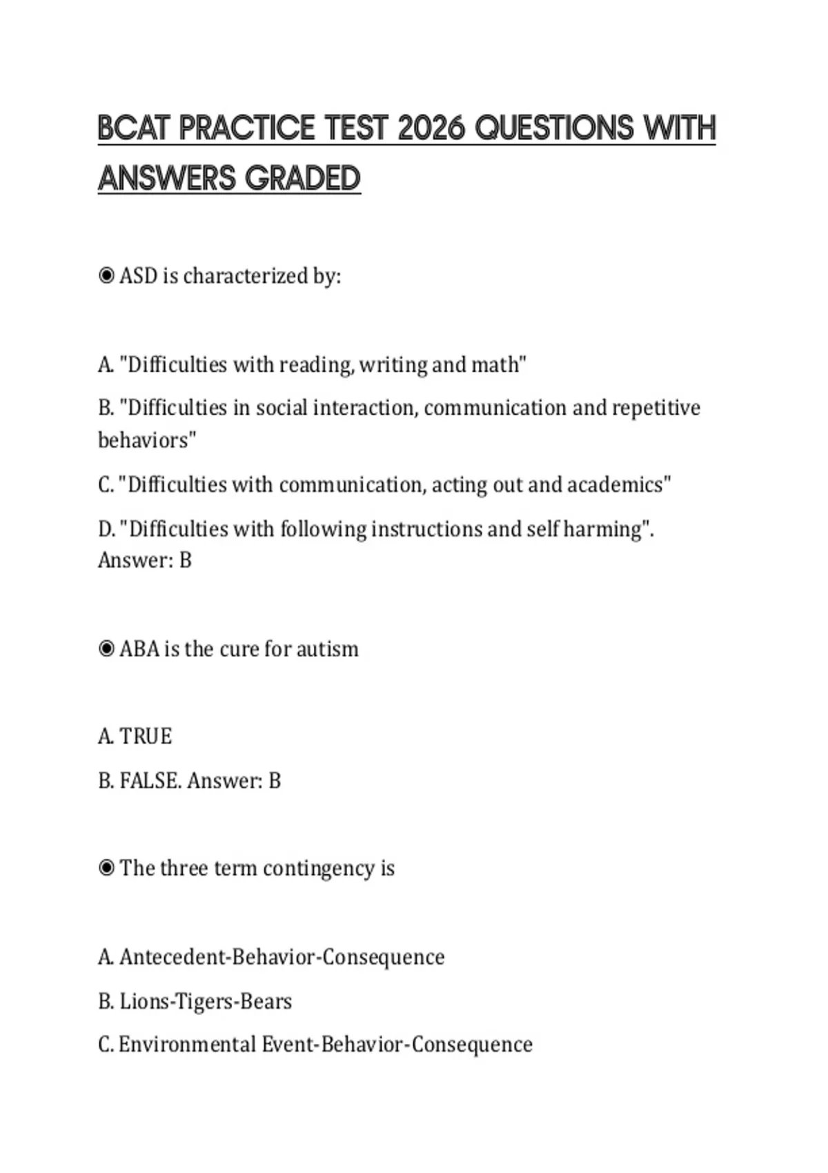 BCAT PRACTICE TEST 2026 QUESTIONS WITH ANSWERS GRADED - BCAT - Stuvia US
