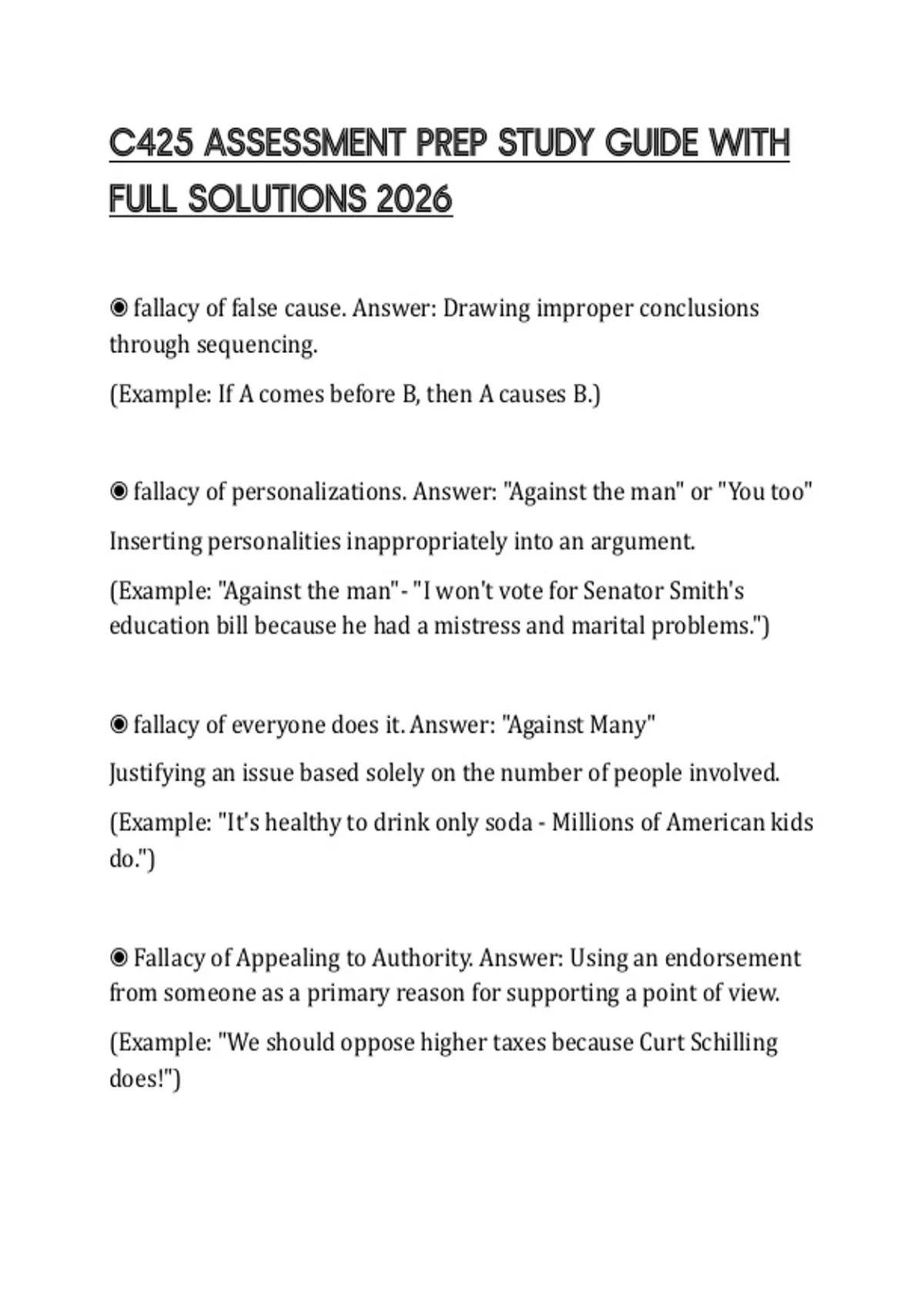 C425 ASSESSMENT PREP STUDY GUIDE WITH FULL SOLUTIONS 2026 - C425 ...