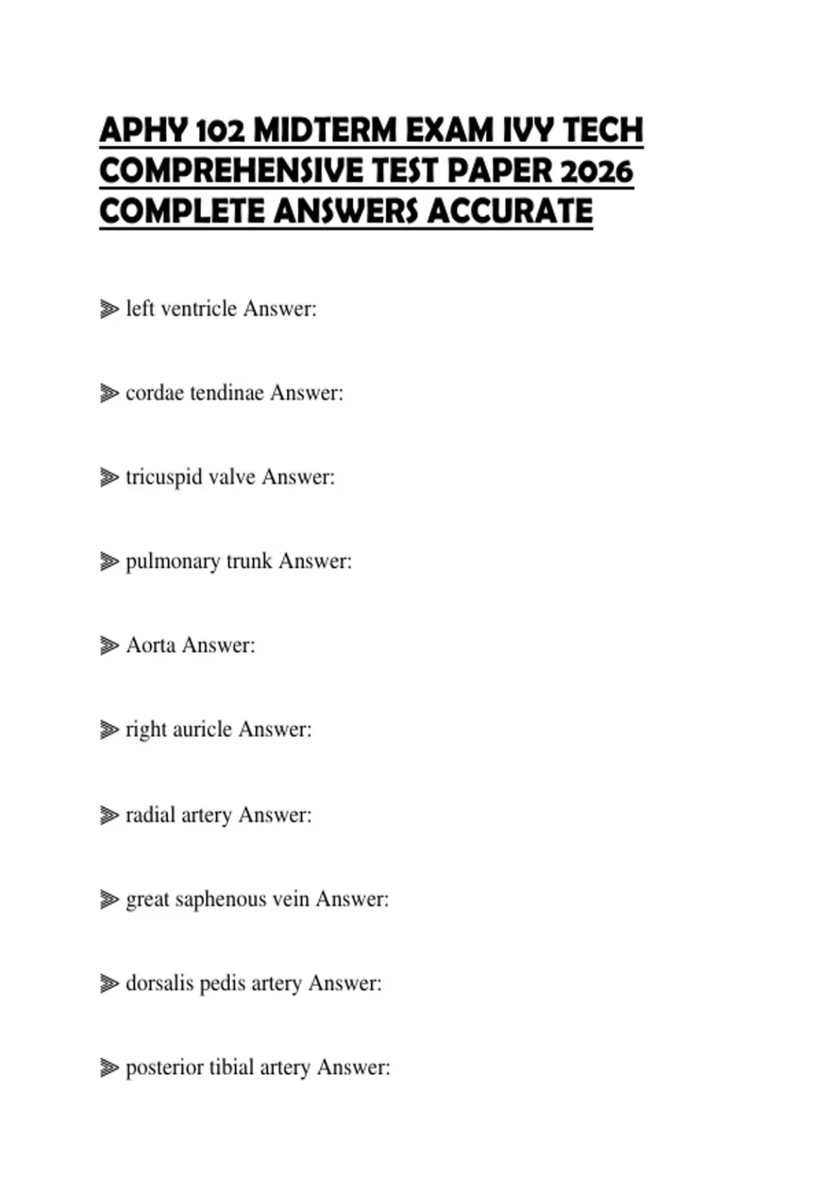 APHY 102 MIDTERM EXAM IVY TECH COMPREHENSIVE TEST PAPER 2026 COMPLETE ...