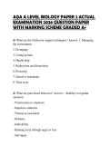 AQA A LEVEL BIOLOGY PAPER 2 ACTUAL EXAMINATION 2026 QUESTION PAPER WITH MARKING SCHEME GRADED A&plus;