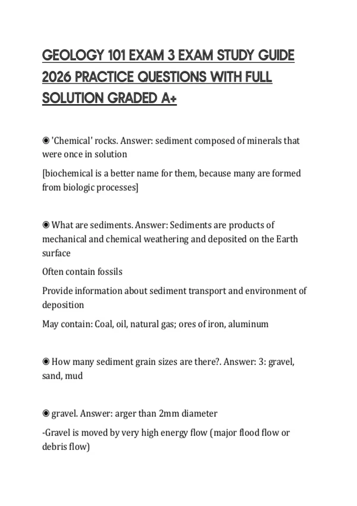 GEOLOGY 101 EXAM 3 EXAM STUDY GUIDE 2026 PRACTICE QUESTIONS WITH FULL ...