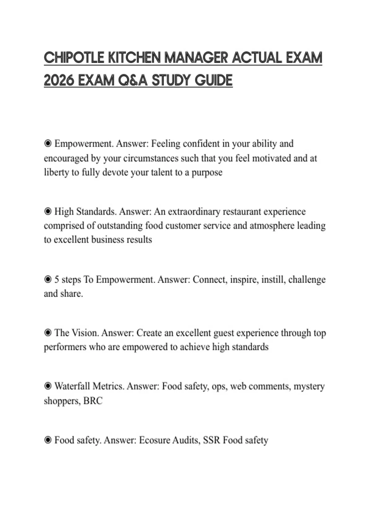 CHIPOTLE KITCHEN MANAGER ACTUAL EXAM 2026 EXAM Q&A STUDY GUIDE ...