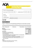 2025 AQA GCSE Business Paper 2 Influences of marketing and finance on  business activity  Question Paper with Marking Scheme Attached 