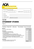 2025 AQA GCSE CITIZENSHIP STUDIES  Paper 2  Question Paper with Marking Scheme Attached
